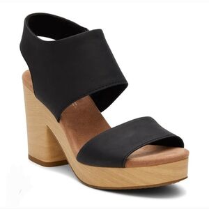 TOMS Majorca Block Platform Casual Heeled Sandals 3" In Black Size 7.5